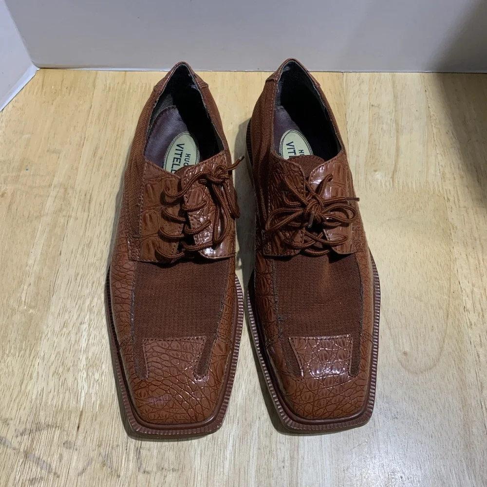 Vintage‎ Hugo Vitelli Red Marrón Crocodile Print Square Toe Loafers Sz 8.5
